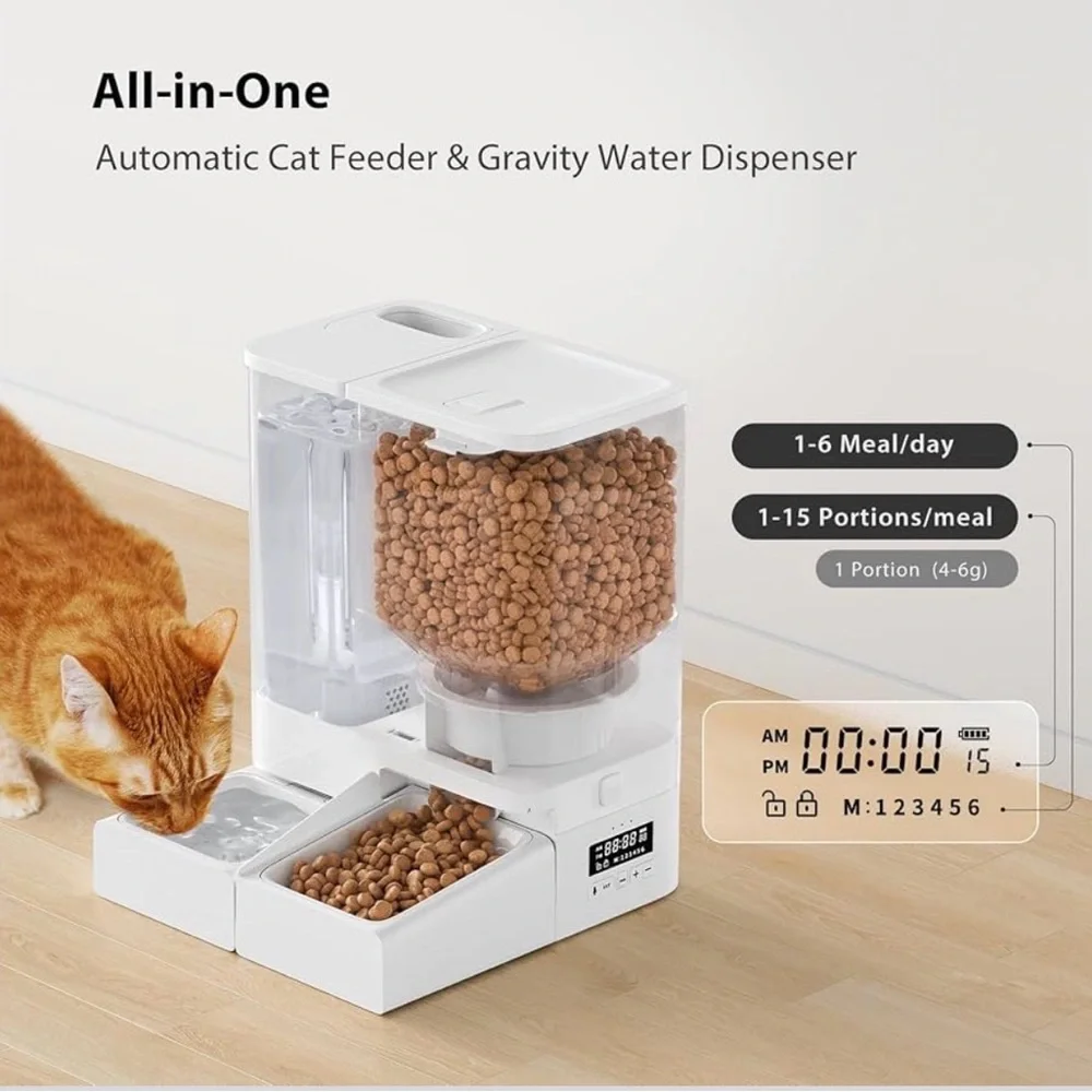 Automatic Cat Feeder and Water Dispenser, 4L Cat Waterer & 5L Cat Food